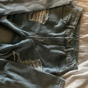 light wash distressed straight-leg jeans